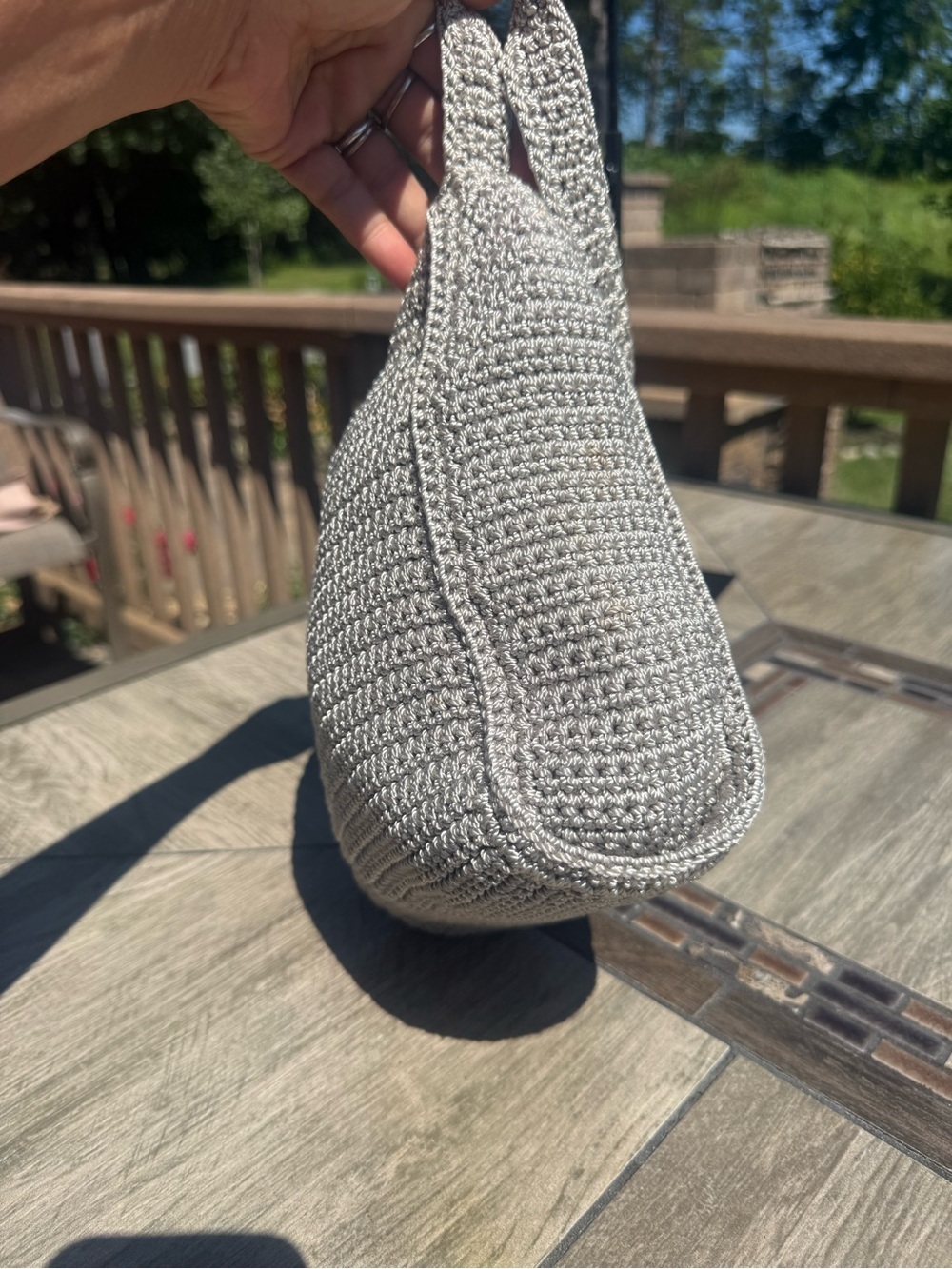 EUC The Sak Light Gray Crochet Crossbody Bag - Picture 7 of 11